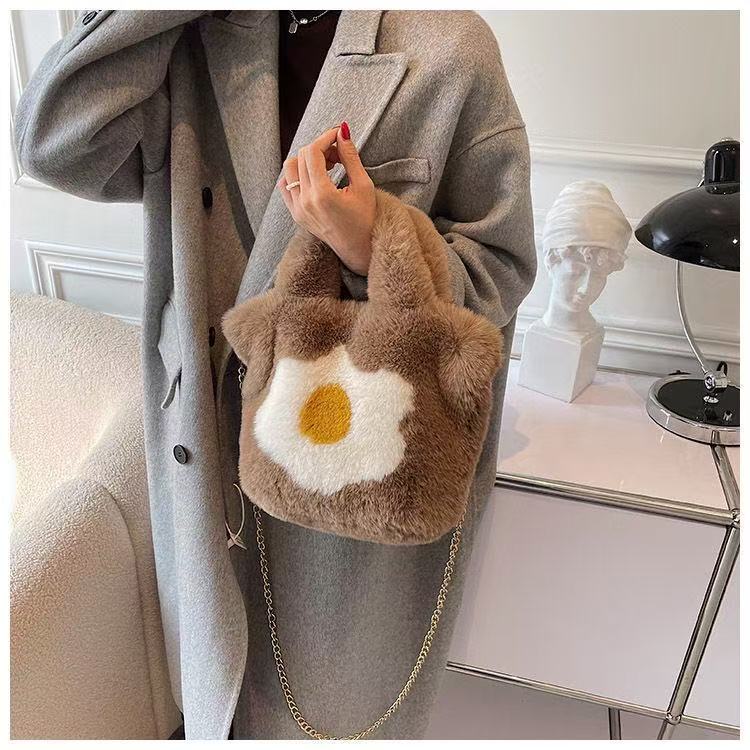 Super Soft Fluffy Tote Bag with Chain Fried Egg
