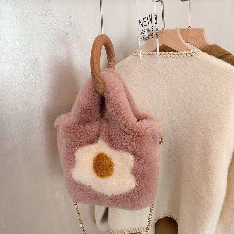 Bags & Storage - Super Soft Fluffy Tote Bag with Chain Fried Egg - Goodie Goodie