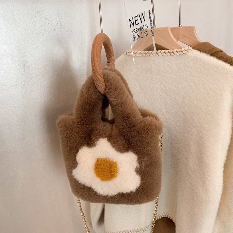 Bags & Storage - Super Soft Fluffy Tote Bag with Chain Fried Egg - Goodie Goodie