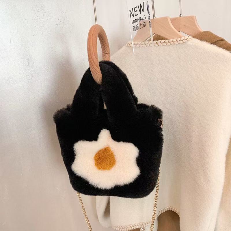 Super Soft Fluffy Tote Bag with Chain Fried Egg