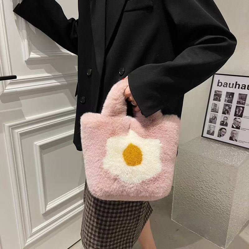 Super Soft Fluffy Tote Bag with Chain Fried Egg