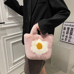Super Soft Fluffy Tote Bag with Chain Fried Egg