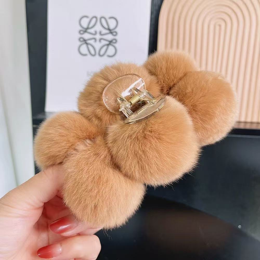 Triple Super Soft Fluffy Ball Hair Claw Clip 15cm