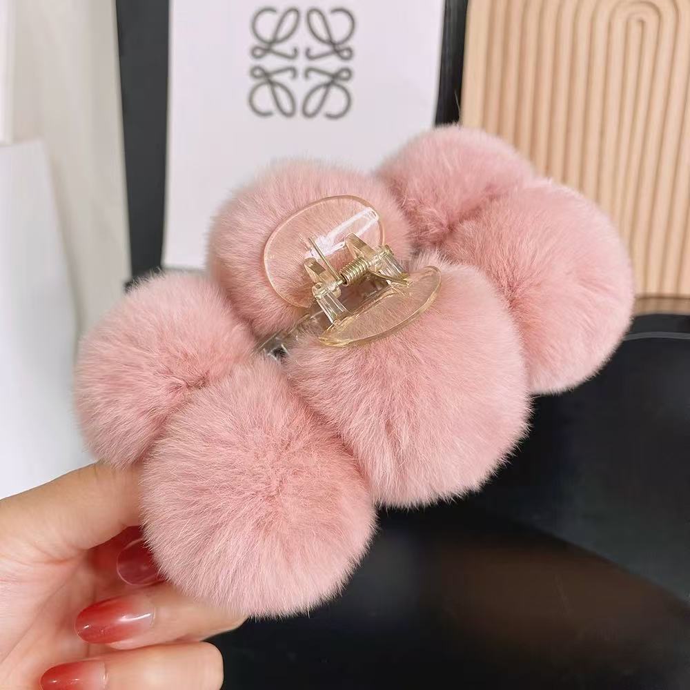 Triple Super Soft Fluffy Ball Hair Claw Clip 15cm