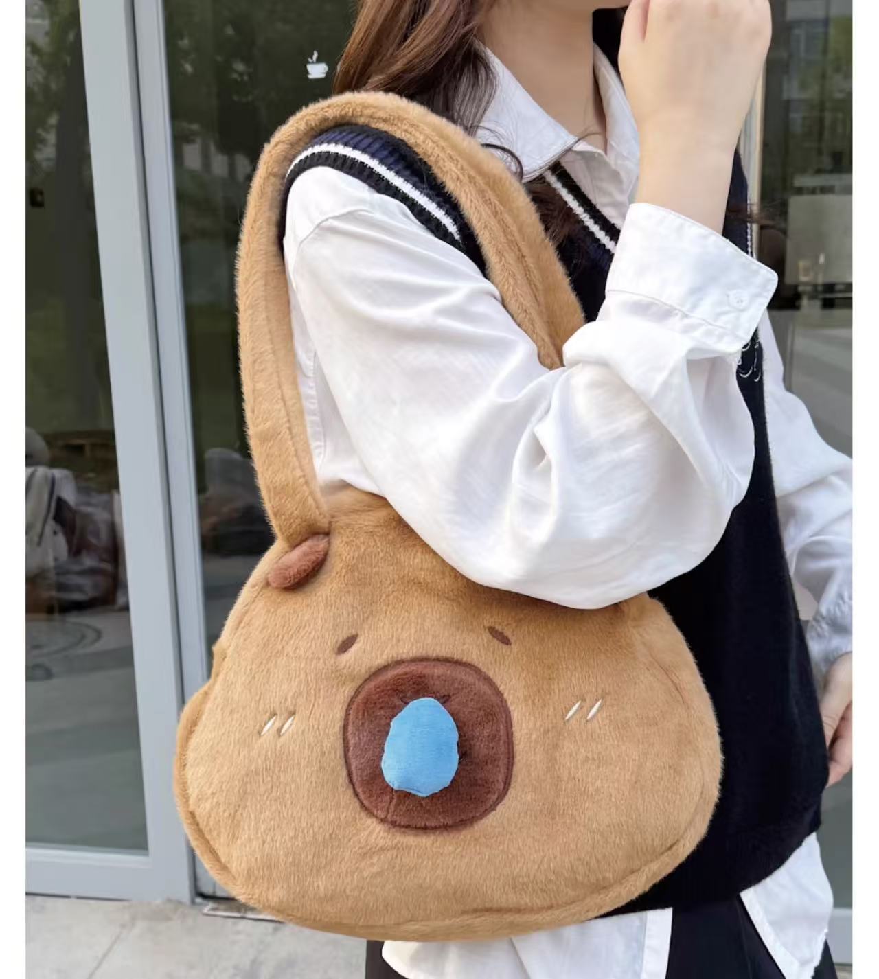 Cute Capybara Snot Bubble Plush Shoulder Bag