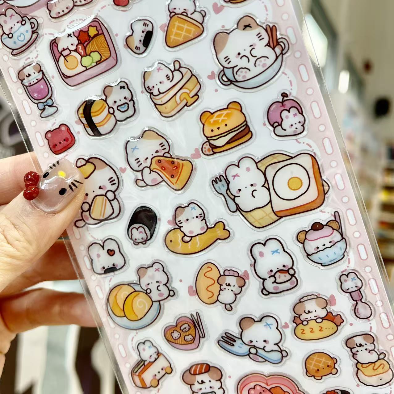 Cute Cat & Bunny Bakery Food 3D Epoxy Stickers