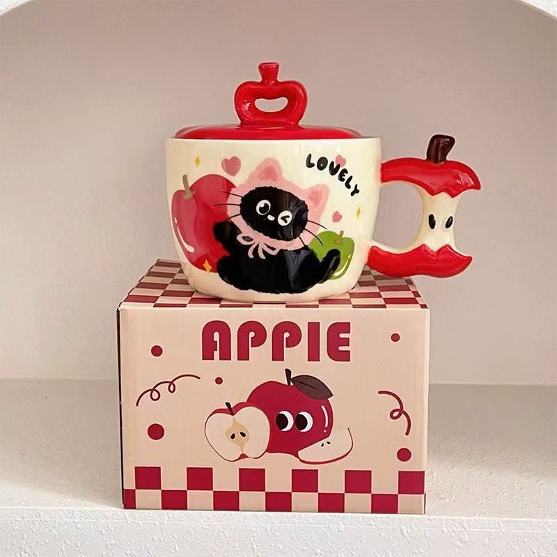 Apple Cat Mug with Lid 450ml