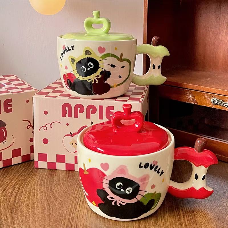 Apple Cat Mug with Lid 450ml