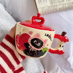 Apple Cat Mug with Lid 450ml