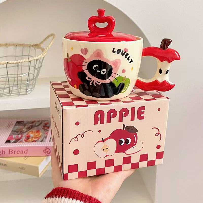 Apple Cat Mug with Lid 450ml