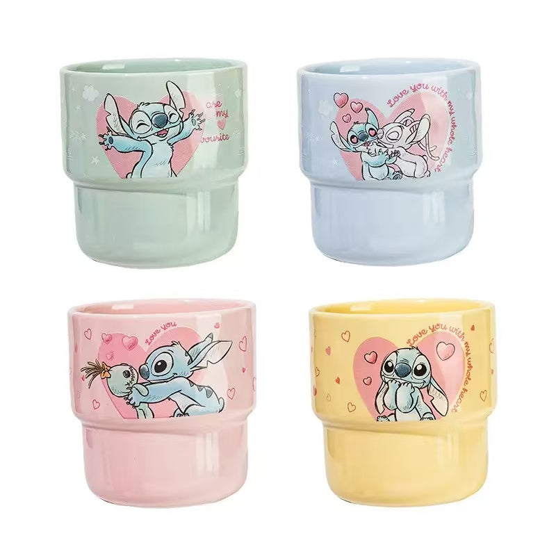 Stitch Love Heart Stackable Ceramic Mug Set – 4pcs 200ml