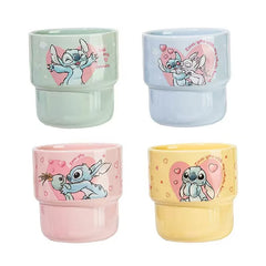 Stitch Love Heart Stackable Ceramic Mug Set – 4pcs 200ml