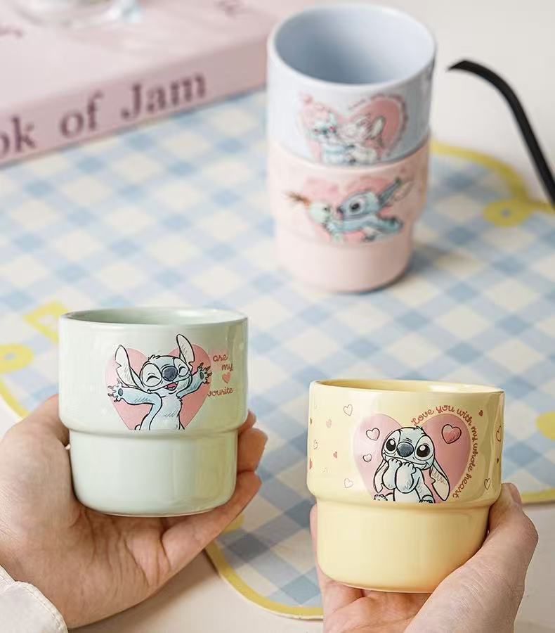 Stitch Love Heart Stackable Ceramic Mug Set – 4pcs 200ml