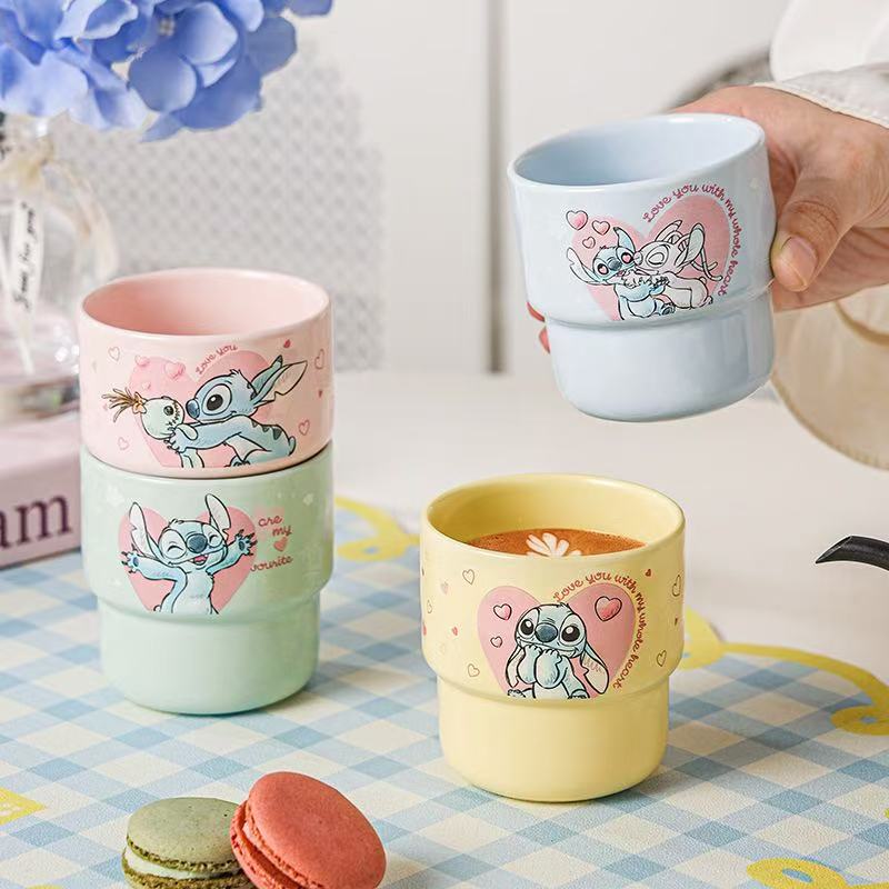 Stitch Love Heart Stackable Ceramic Mug Set – 4pcs 200ml