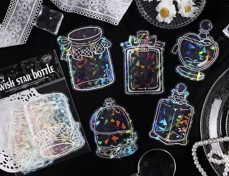 Holographic Bottle Waterproof Stickers – 10pcs