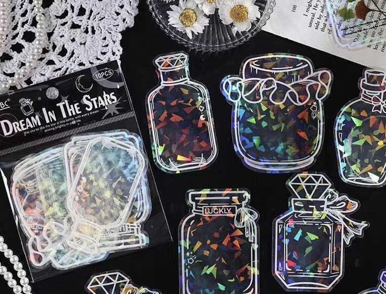 Holographic Bottle Waterproof Stickers – 10pcs