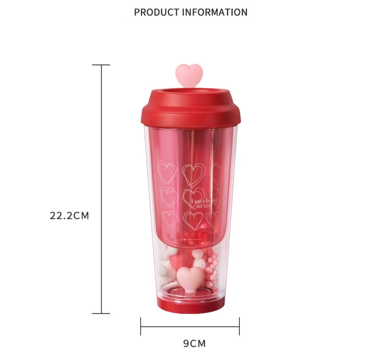 Double-Wall Love Heart Plastic Water Cup 435ml