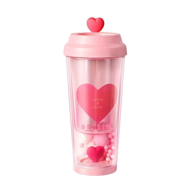 Double-Wall Love Heart Plastic Water Cup 435ml