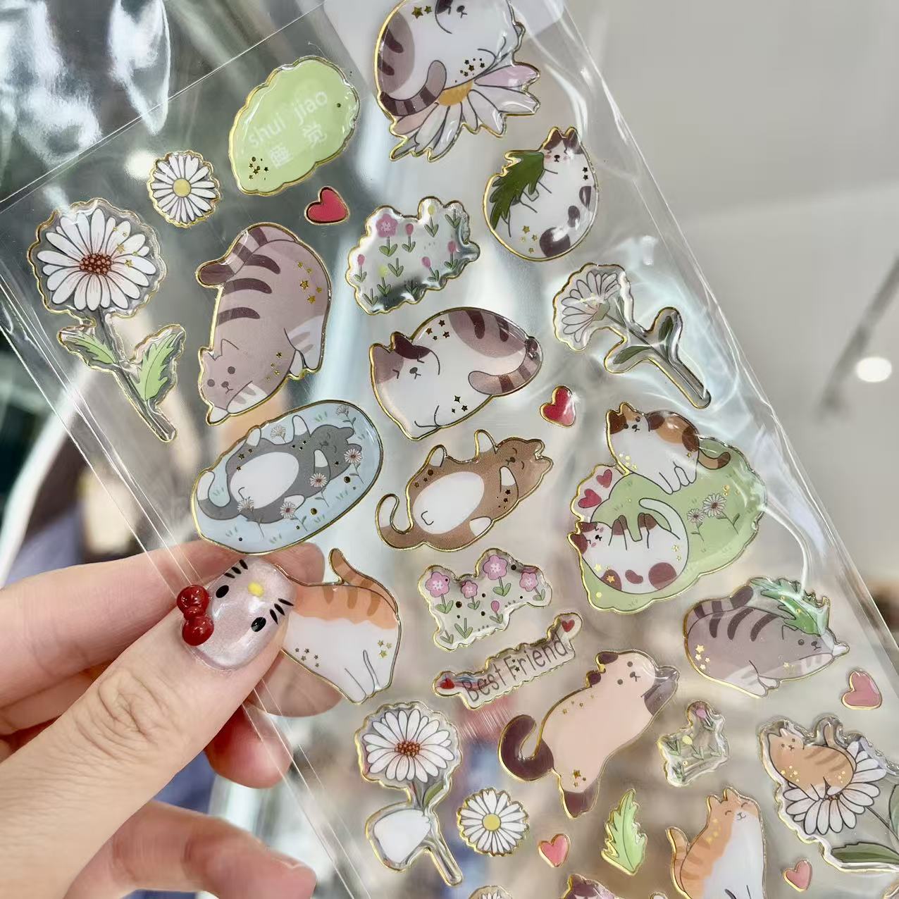 Cute Cat Resin & Foil Crystal Sticker -  Best Friend