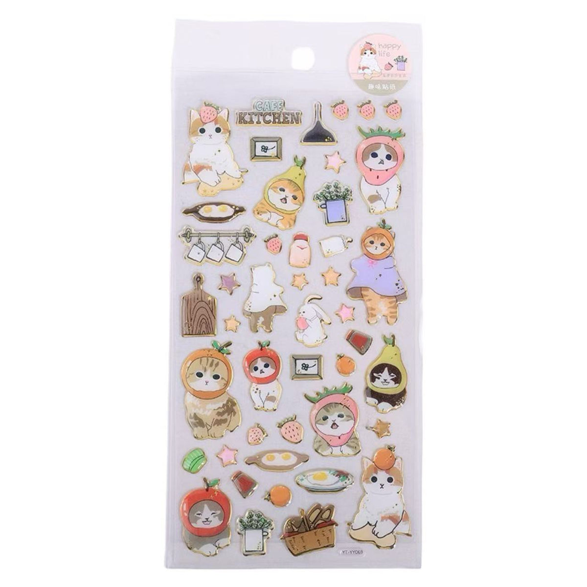 Cute Cat Resin & Foil Crystal Sticker -  Cafe Kitchen