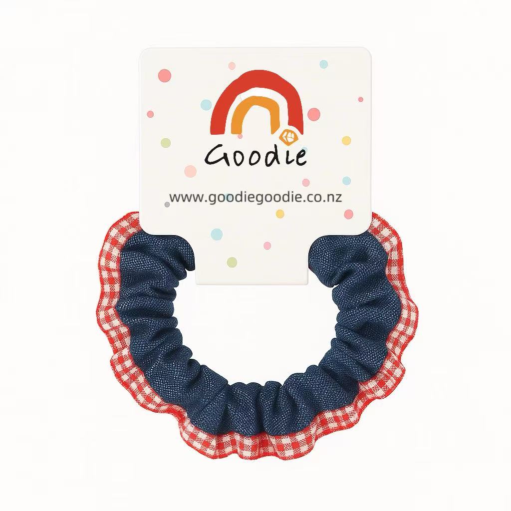 Denim Hair Scrunchies 2 Pack - Navy/Red