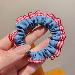 Denim Hair Scrunchies 2 Pack - Blue/Red