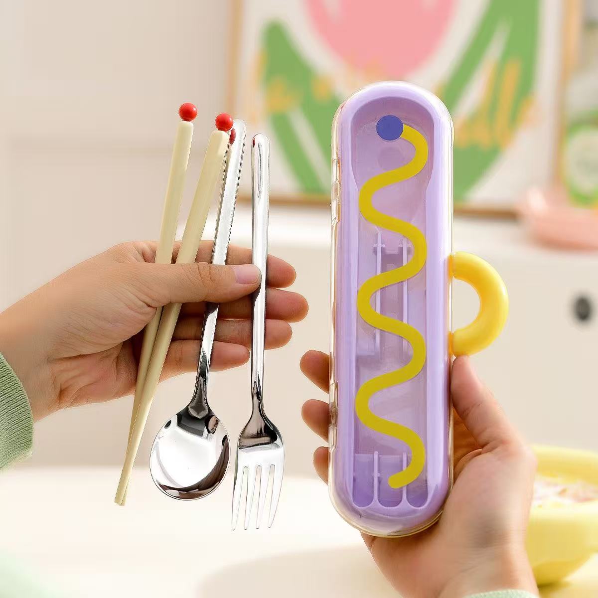 Dopamine Color Portable Cutlery Set – Spoon, Fork & Chopsticks