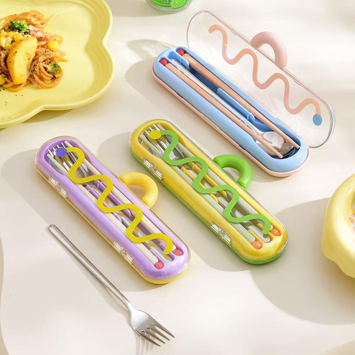 Dopamine Color Portable Cutlery Set – Spoon, Fork & Chopsticks
