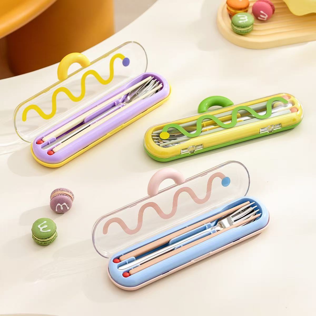 Dopamine Color Portable Cutlery Set – Spoon, Fork & Chopsticks