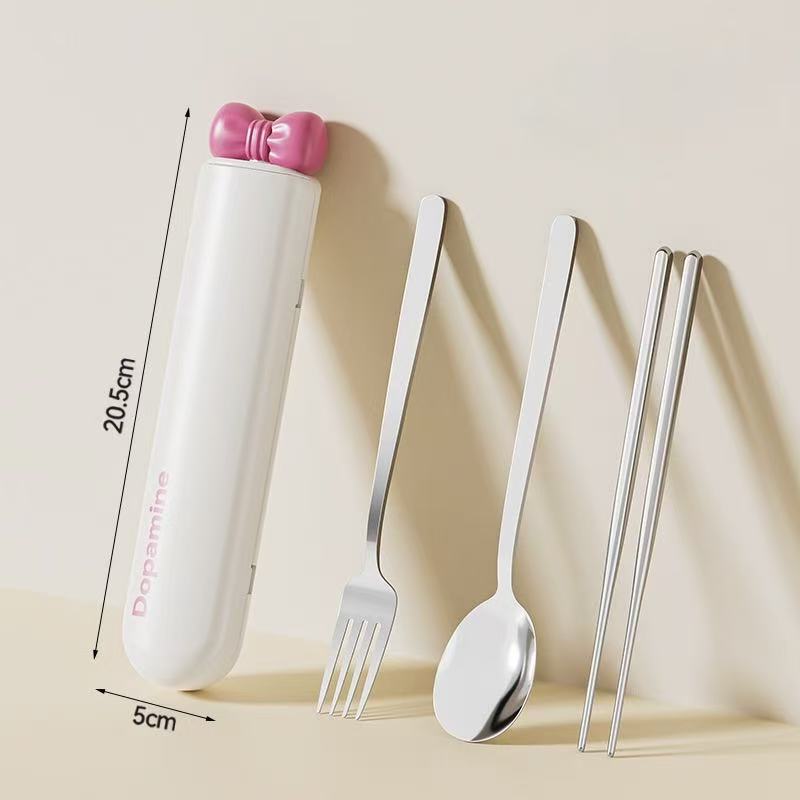 Bow Portable Stainless Steel Cutlery Set – Spoon, Fork & Chopsticks