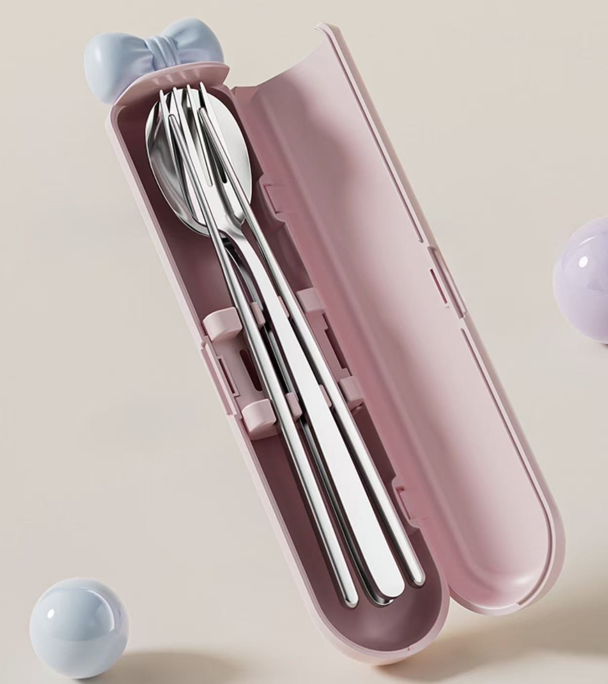 Bow Portable Stainless Steel Cutlery Set – Spoon, Fork & Chopsticks