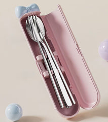 Bow Portable Stainless Steel Cutlery Set – Spoon, Fork & Chopsticks