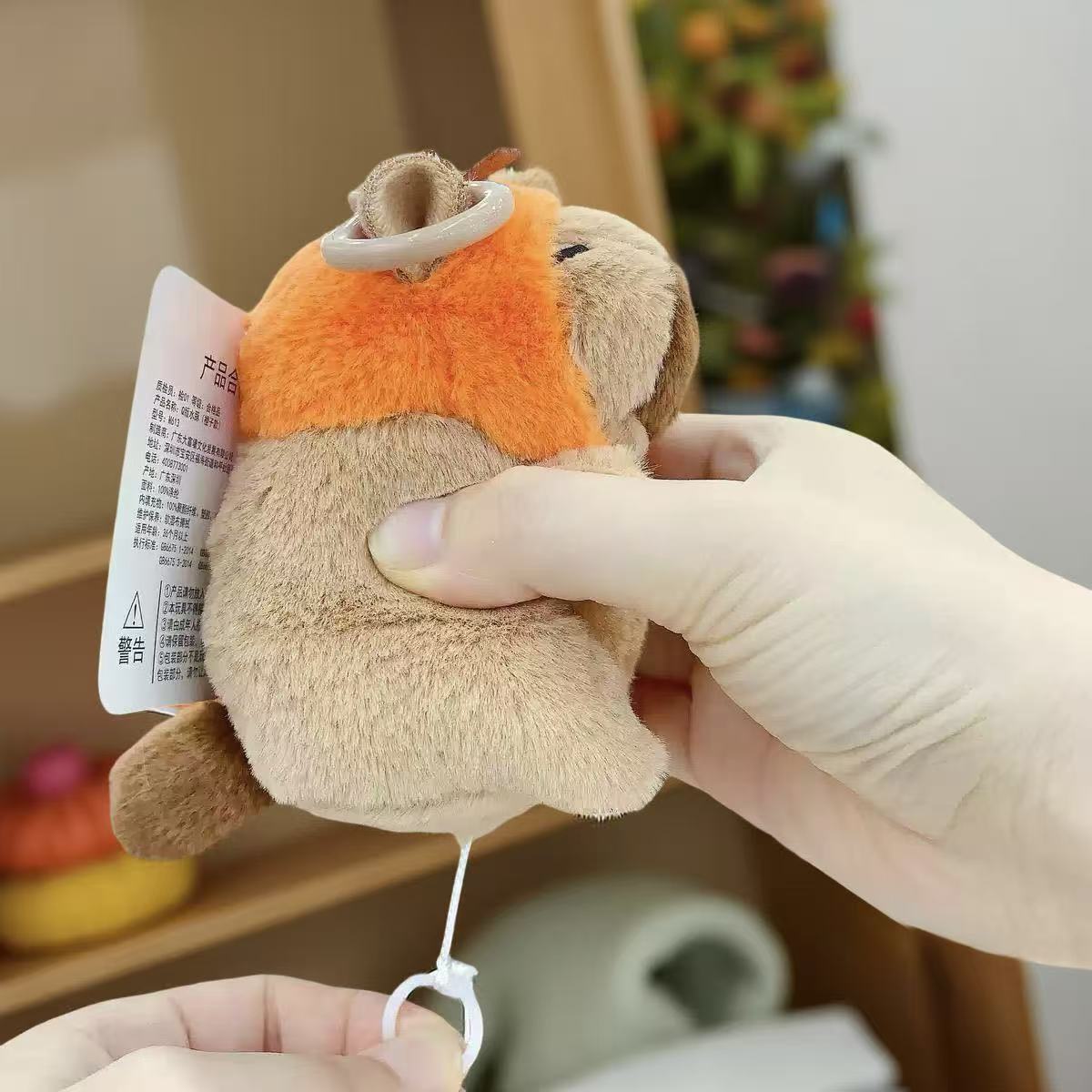 Dancing Capybara Plush Keychain with Colorful Hat