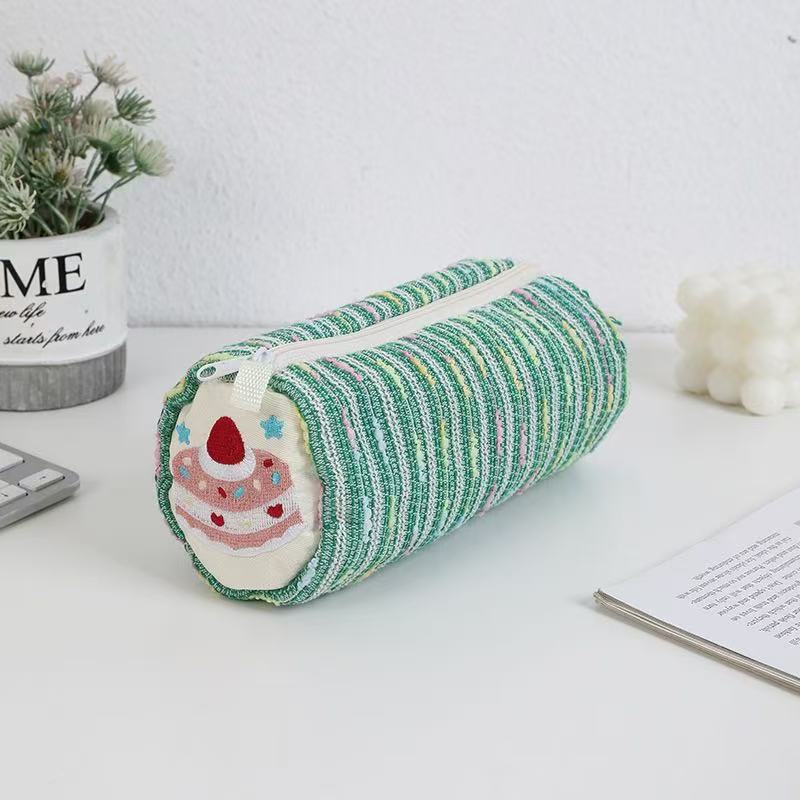 Kawaii Cake Embroidered Cylinder Pencil Case 80 × 80 × 180 mm