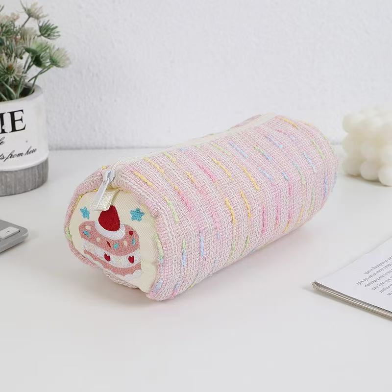 Kawaii Cake Embroidered Cylinder Pencil Case 80 × 80 × 180 mm