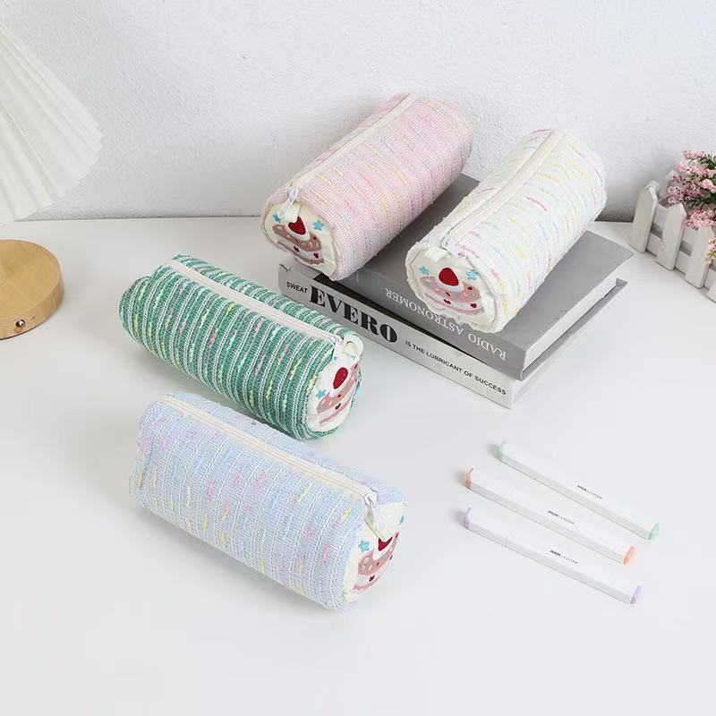 Kawaii Cake Embroidered Cylinder Pencil Case 80 × 80 × 180 mm