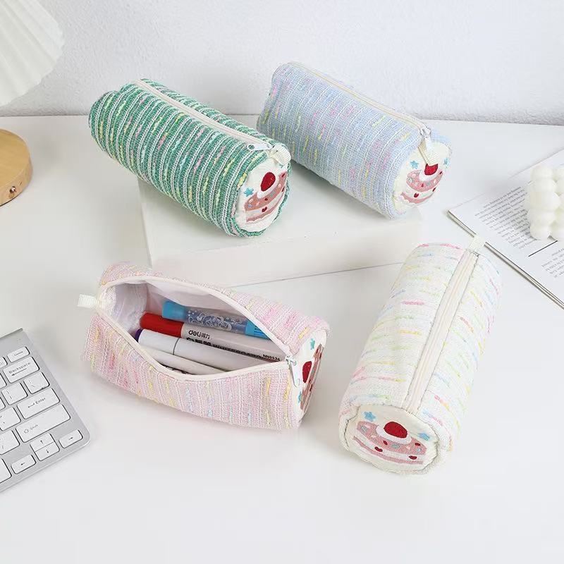 Kawaii Cake Embroidered Cylinder Pencil Case 80 × 80 × 180 mm