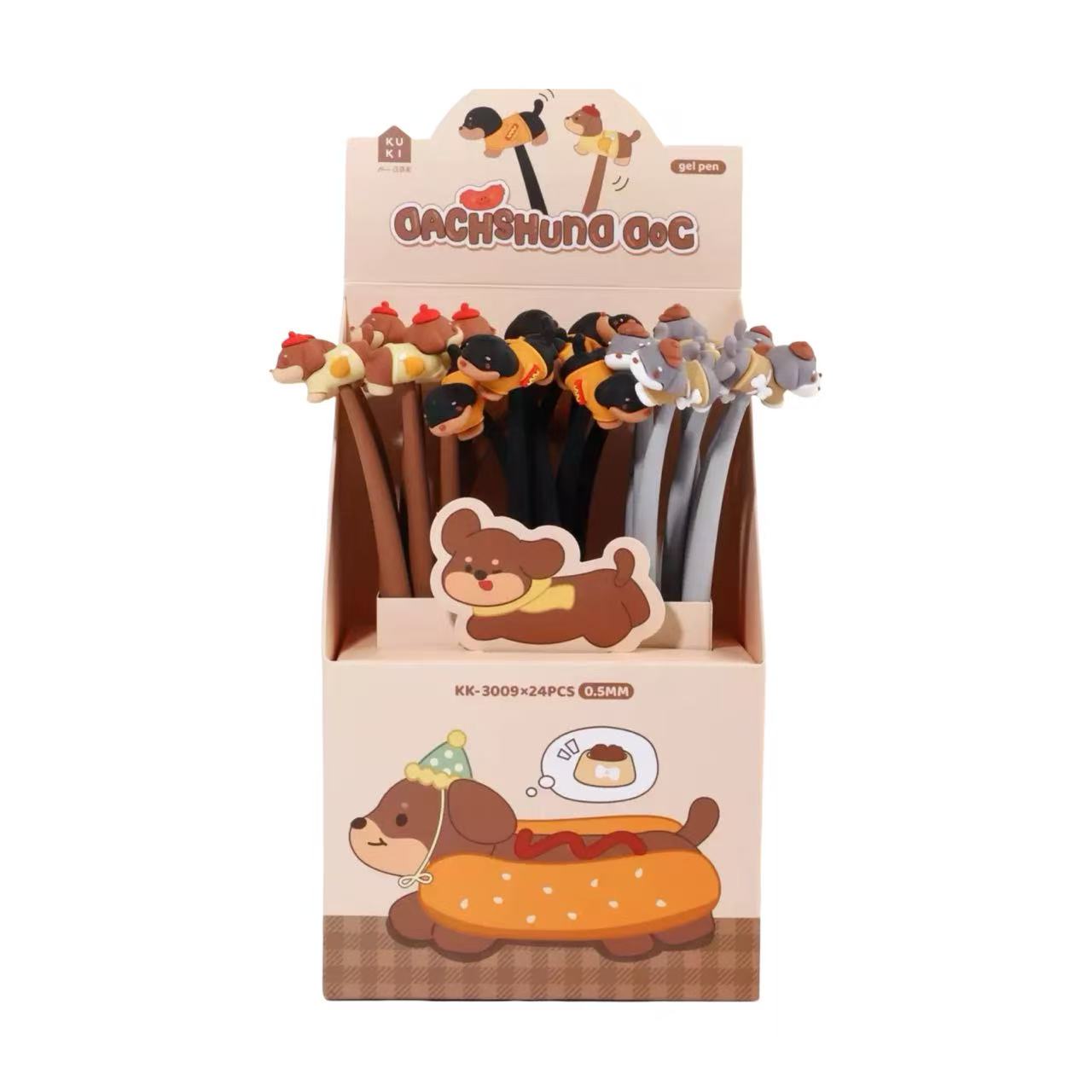 Dachshund Silicone Wiggle Gel Pen 0.5 mm Black Ink Assorted