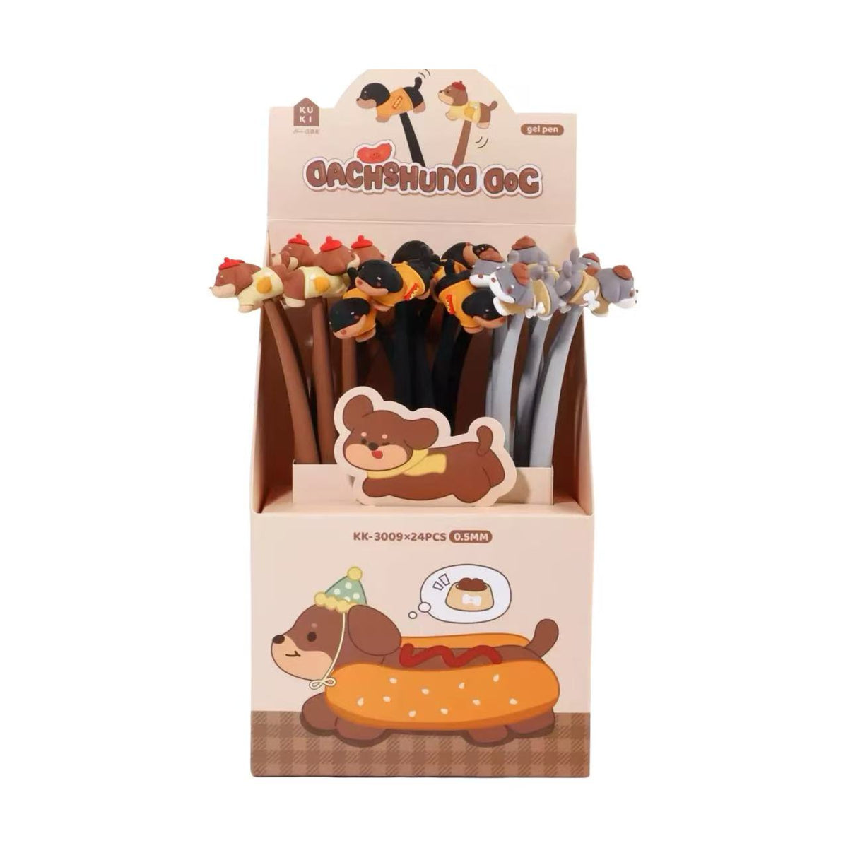 Dachshund Silicone Wiggle Gel Pen 0.5 mm Black Ink Assorted