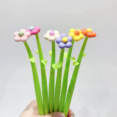 Colourful Flower Silicone Wiggle Gel Pen 0.5 mm Black Ink Assorted