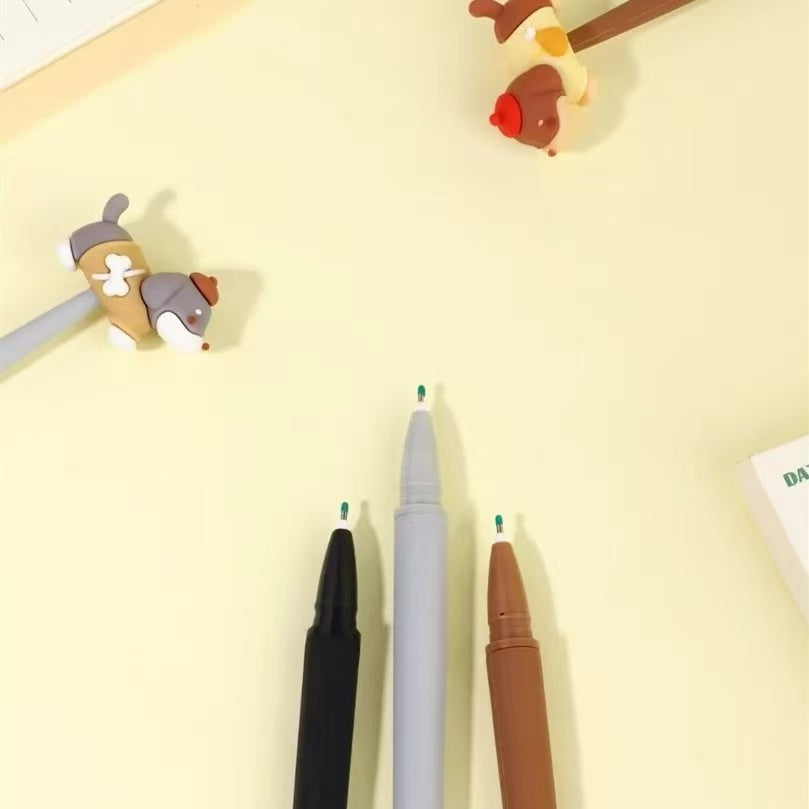 Dachshund Silicone Wiggle Gel Pen 0.5 mm Black Ink Assorted