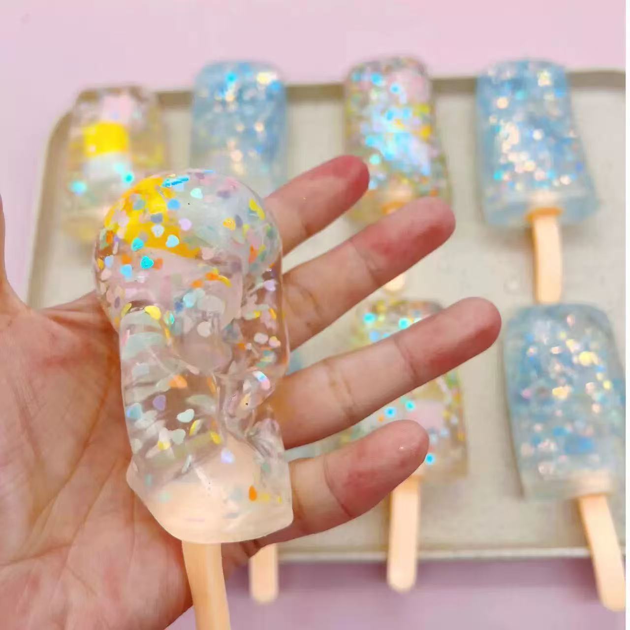 Glitter Ice Block Taba Squishy 12cm Assorted