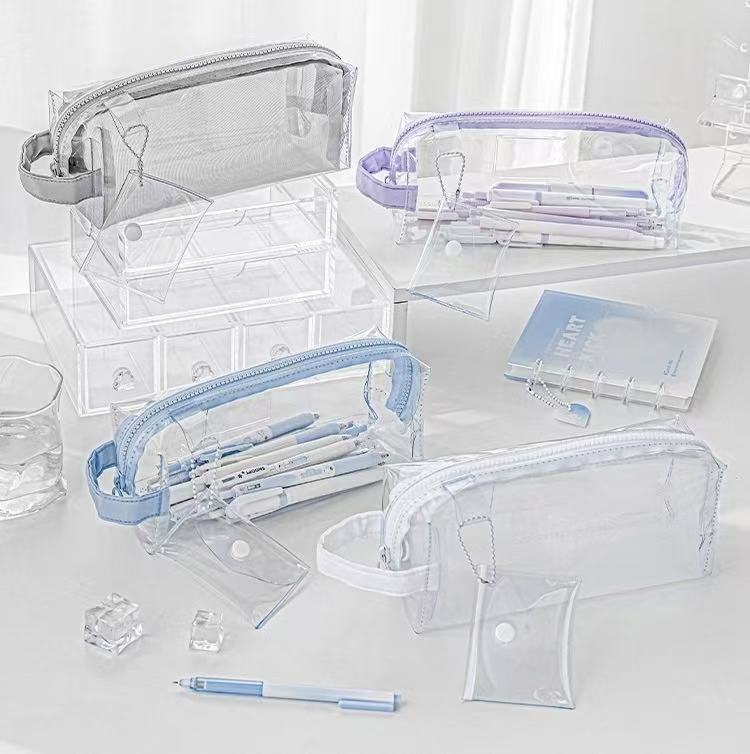 Rosyposy Large-Capacity Transparent Waterproof Pencil Case - Grey