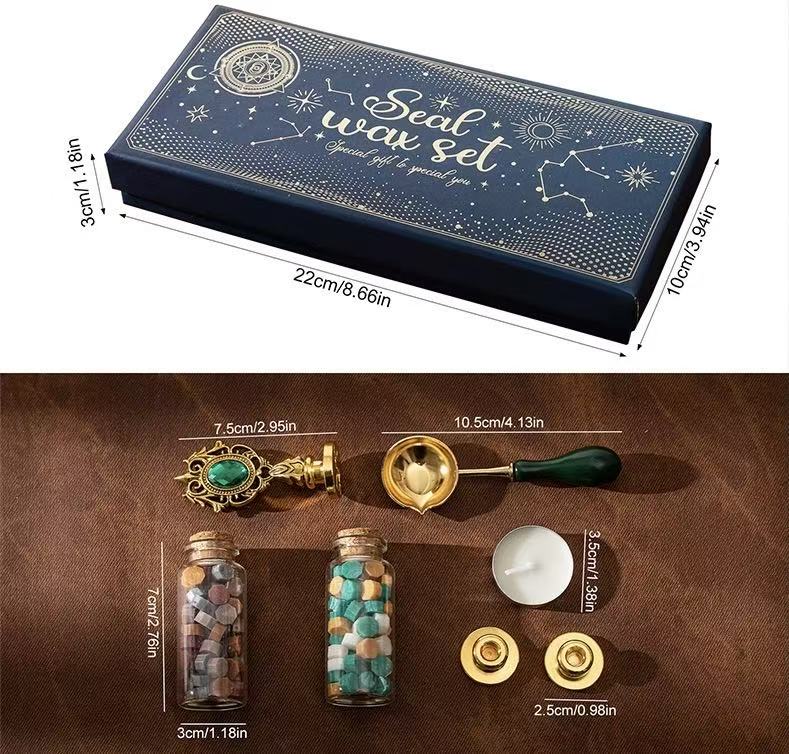 Christmas-Themed Vintage Wax Seal Stamp 7-Piece Set – Green Handle