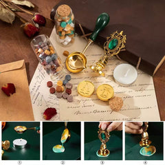 Christmas-Themed Vintage Wax Seal Stamp 7-Piece Set – Green Handle