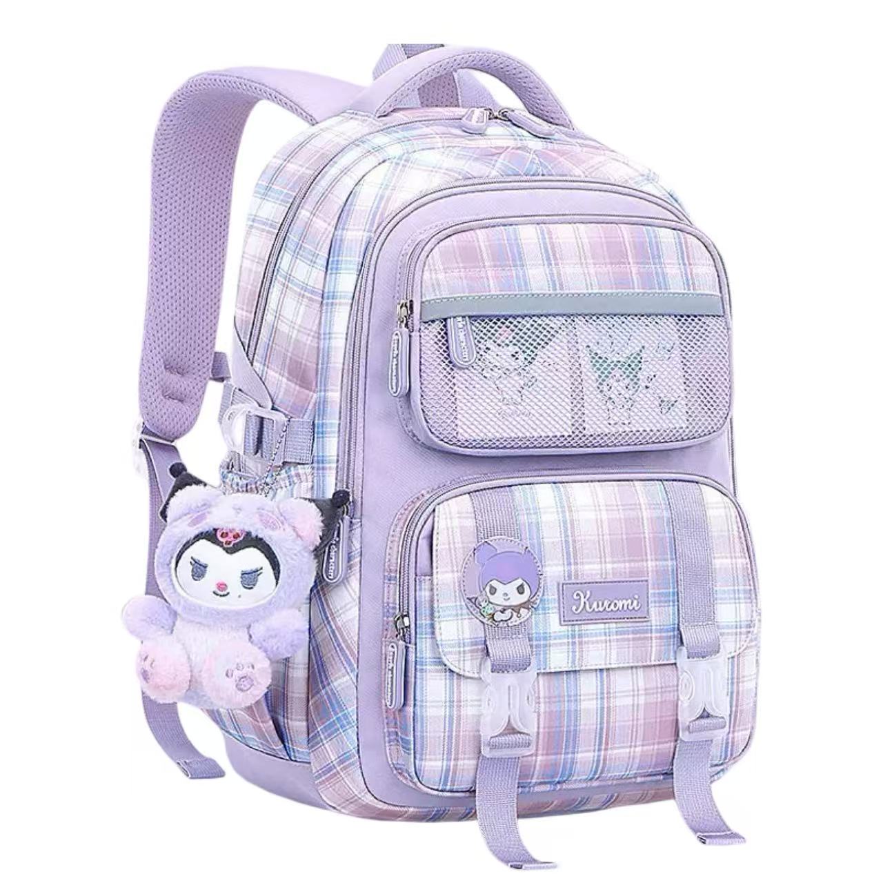 Sanrio Plaid Backpack 31×15×41.5 cm - Kuromi