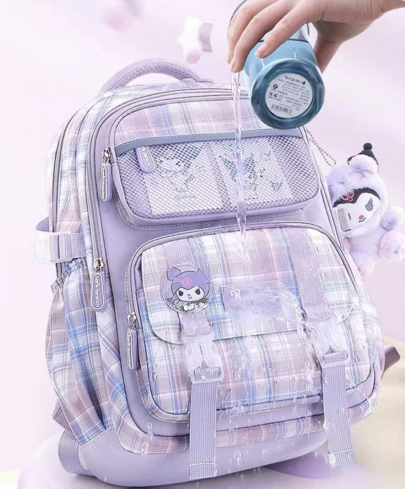Sanrio Plaid Backpack 31×15×41.5 cm - Kuromi