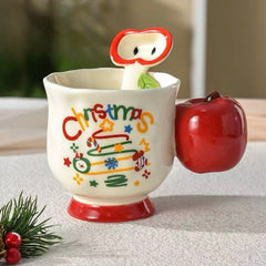 Christmas Apple Ceramic Mug with Apple-Shaped Spoon 350ml Assorted