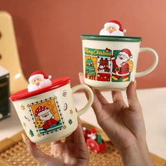 Santa Claus Ceramic Mug with Silicone Lid & Stirring Spoon 400ml