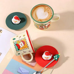 Santa Claus Ceramic Mug with Silicone Lid & Stirring Spoon 400ml